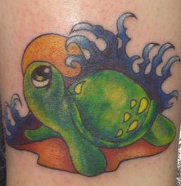 Cartoon turtle tattoo in full color