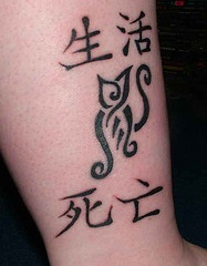 Cat symbol with hieroglyphs tattoo