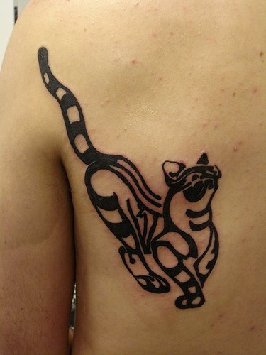 Tribal striped cat tattoo