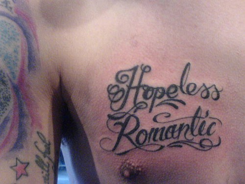 Hopeless romantic lettering text tattoo