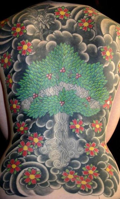 Cherry blossom tree tattoo on whole back