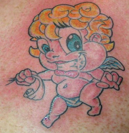 Cartoonish blonde cherub tattoo