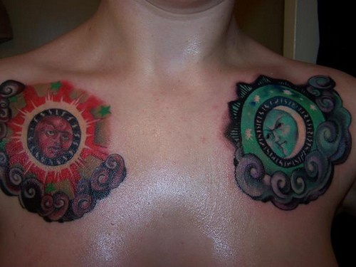 Two all-seeing eyes chest tattoo