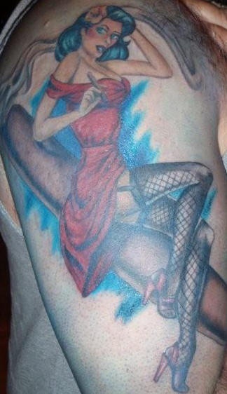 Girl with cigar pinup tattoo