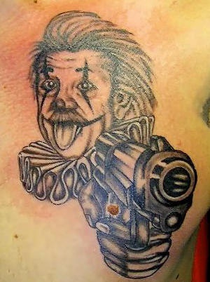 Albert clown with gun tattoo