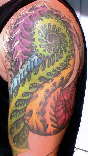 Spiral biomechanical tattoo in colour