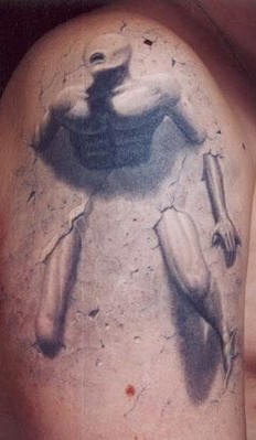 Zdzislaw beksinski style on hand tattoo