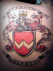 Heraldic shield with writings tattoo