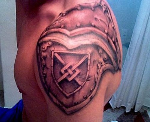 Plate armour shoulder tattoo