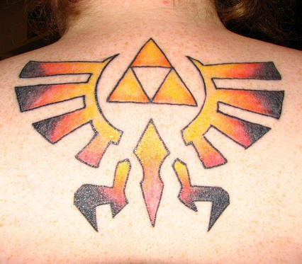 Coloured triforce symbol tattoo