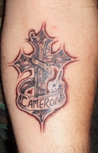 Cameron memorial cross tattoo