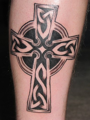 Celtic cross black ink tattoo