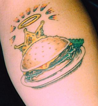 Saint king of hamburgers tattoo