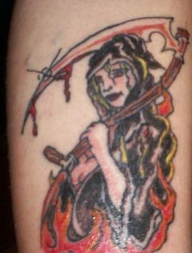 Farbiges Tattoo mit Frau-Tod