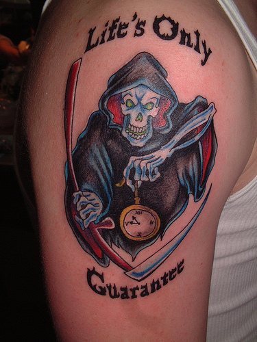 Death is waiting coloured tattoo