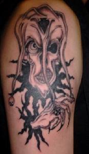 Hanswurst Dämon schwarzer Tinte Tattoo