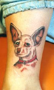 tatuaje de lindo perrito con orejas de murciélago