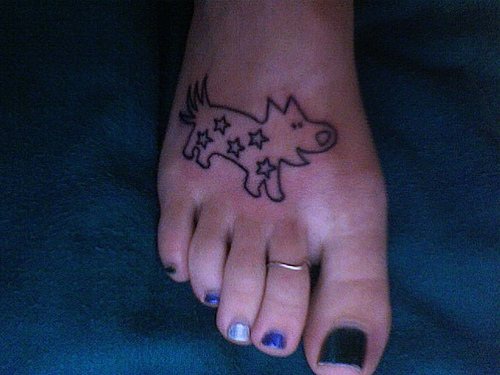 Doggy in stars tattoo on foot