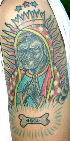 Crowned dog in cape memorial tattoo