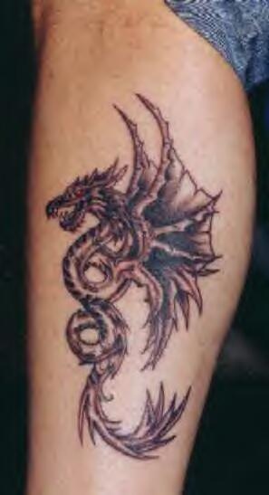 tatuaje en tinta negra de dragón serpiente con alas
