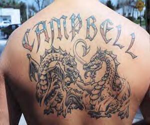 campbell due draghi pieno di schiena tatuaggio