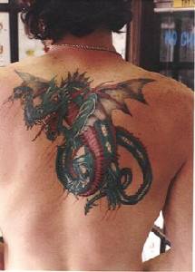 Dragon hydra full back tattoo in colour