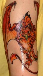 Colourful red fire dragon tattoo