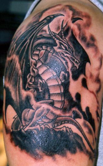 Middle age dragon black ink tattoo