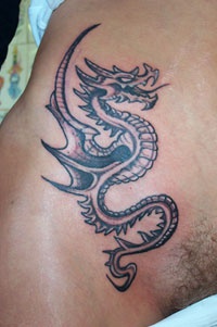 Flying serpent black ink tattoo
