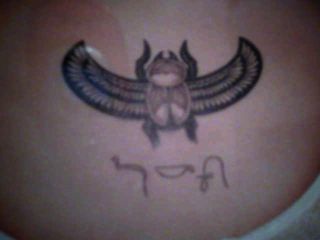 Sacred winged dung beetle with egyptian hieroglyphs