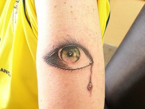 Tatuaje de un ojo verde con lágrimas