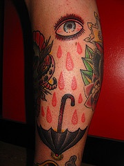 Crying eye and umbrella tattoo