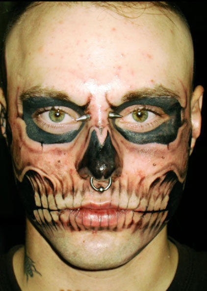 Zombie boy incomplete face tattoo