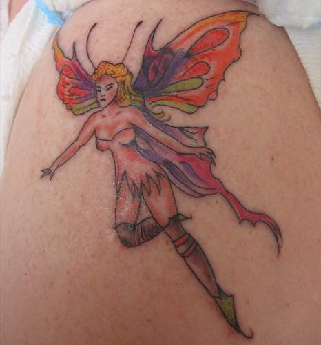 Colourful fairy flight tattoo