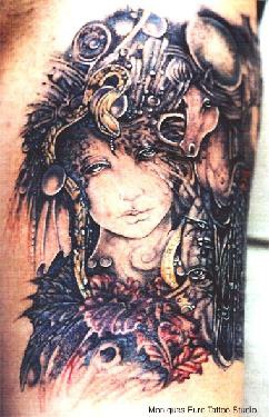 Biomech fairy and unicorn tattoo