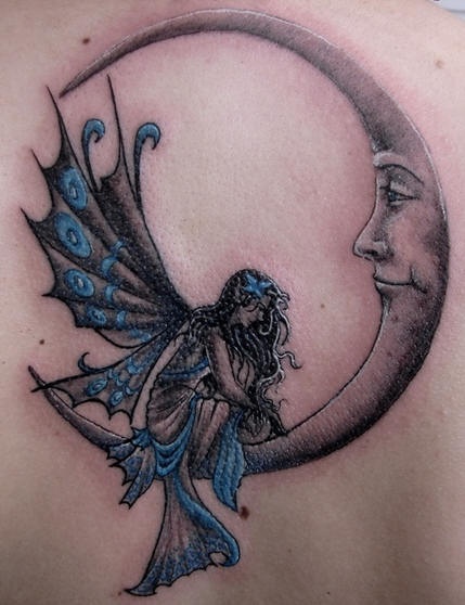 Bride fairy on crescent tattoo