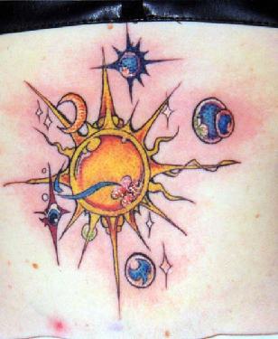 Surreal solar system tattoo