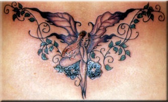 Fairy with tracery coloured tattoo