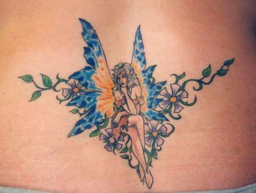 Marvelous fairy tracery tattoo in colour