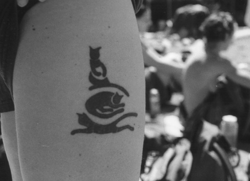 silueta di gatto nero inchiostro tatuaggio