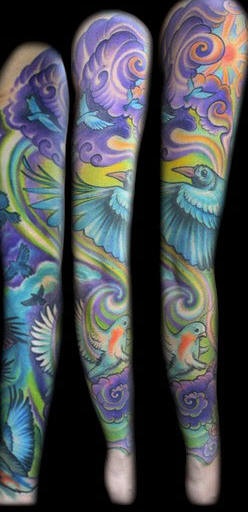 Tender female colourful sleeve tattoo