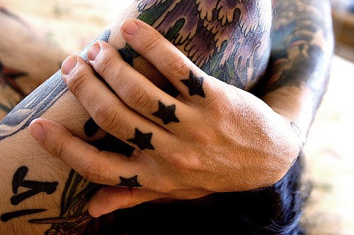 Tatuaje en los nudillos, cuatro estrellas negros