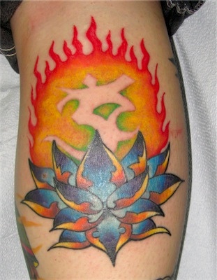 Indian lotus in flame tattoo