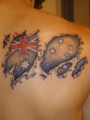 Skin rip tattoo with australian flag