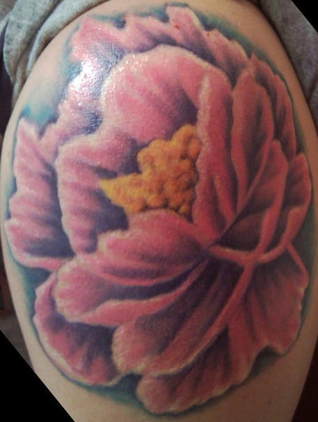Flower shoulder tattoo, picturesque, red  flower