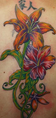 Big colored lilies vine tattoo