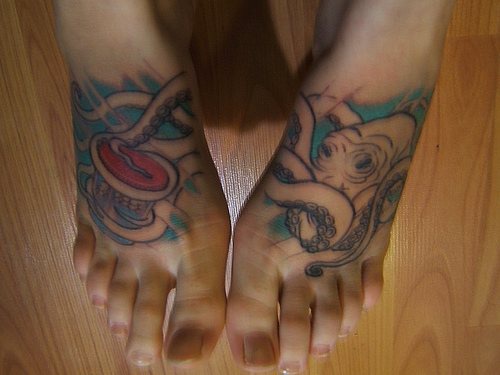 Awful devil-fish designed foot tattoo