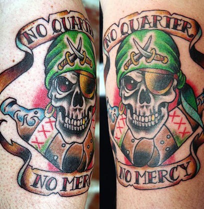 Tattoo &quotKein Pardon, kein Ermarmen"  am Unterarm