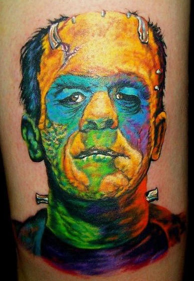 Rainbow frankenstein portrait tattoo