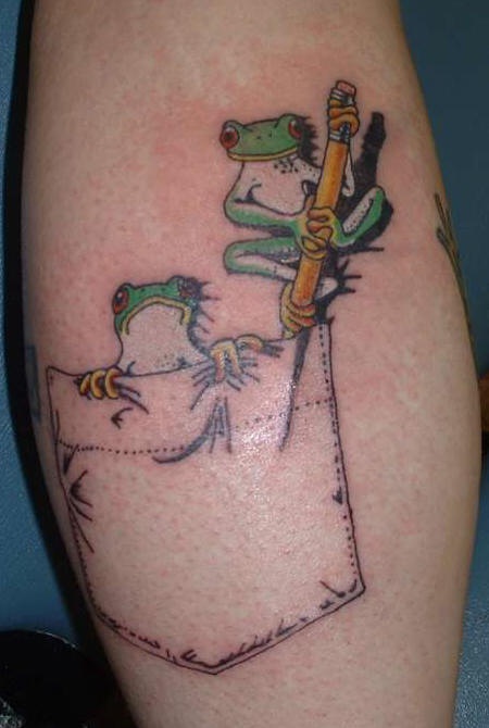 Frogs get out of skin pocket  tattoo